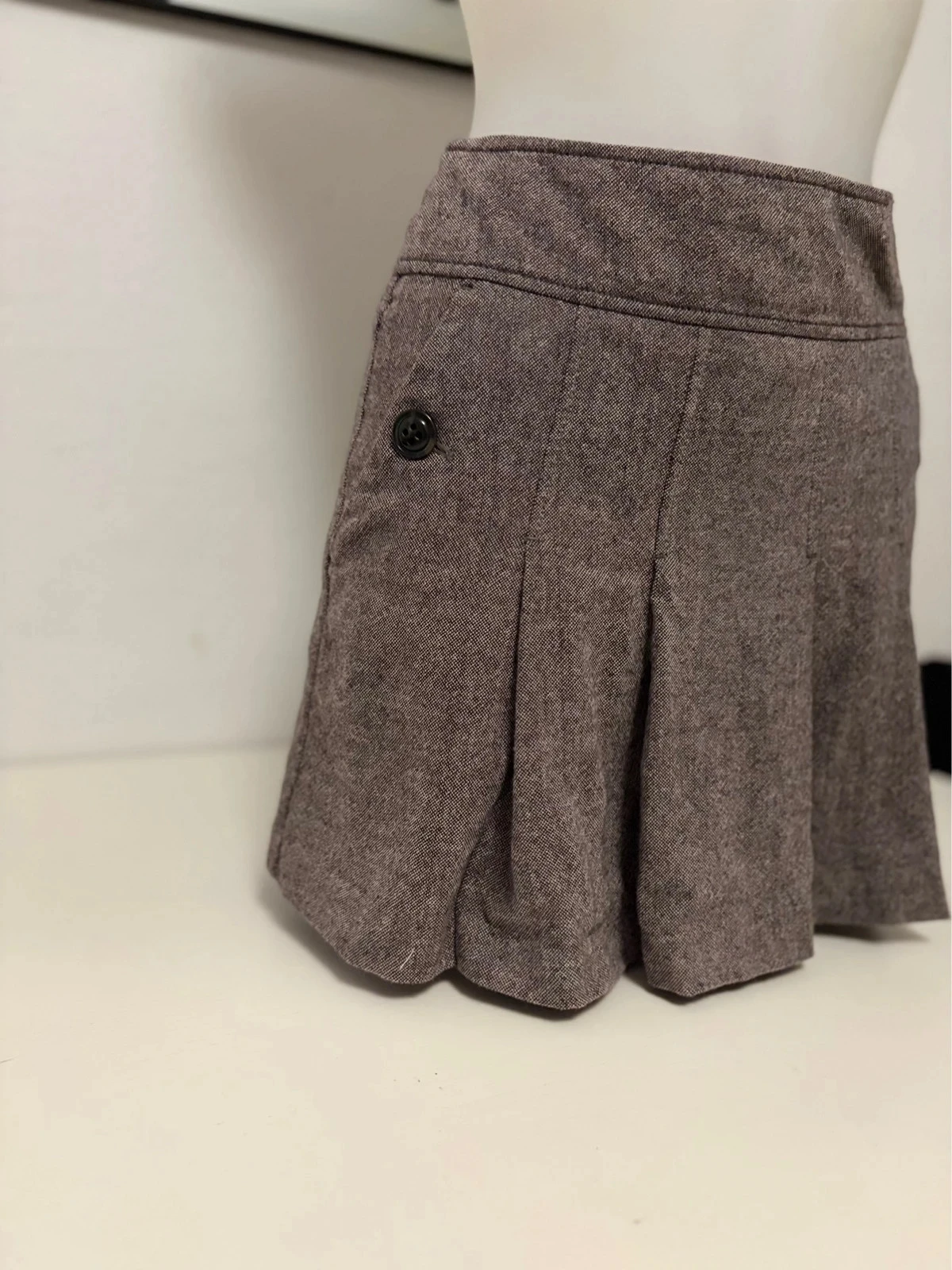 ☀️ Jupe courte Esprit taupe chiné en laine & viscose – Taille 34 (XS) – photo 3